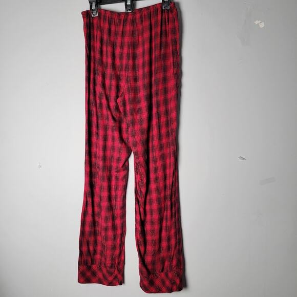 Victoria’s Secret Lounge Pants Womens M Long Red Plaid Metallic Thread - Picture 3 of 9